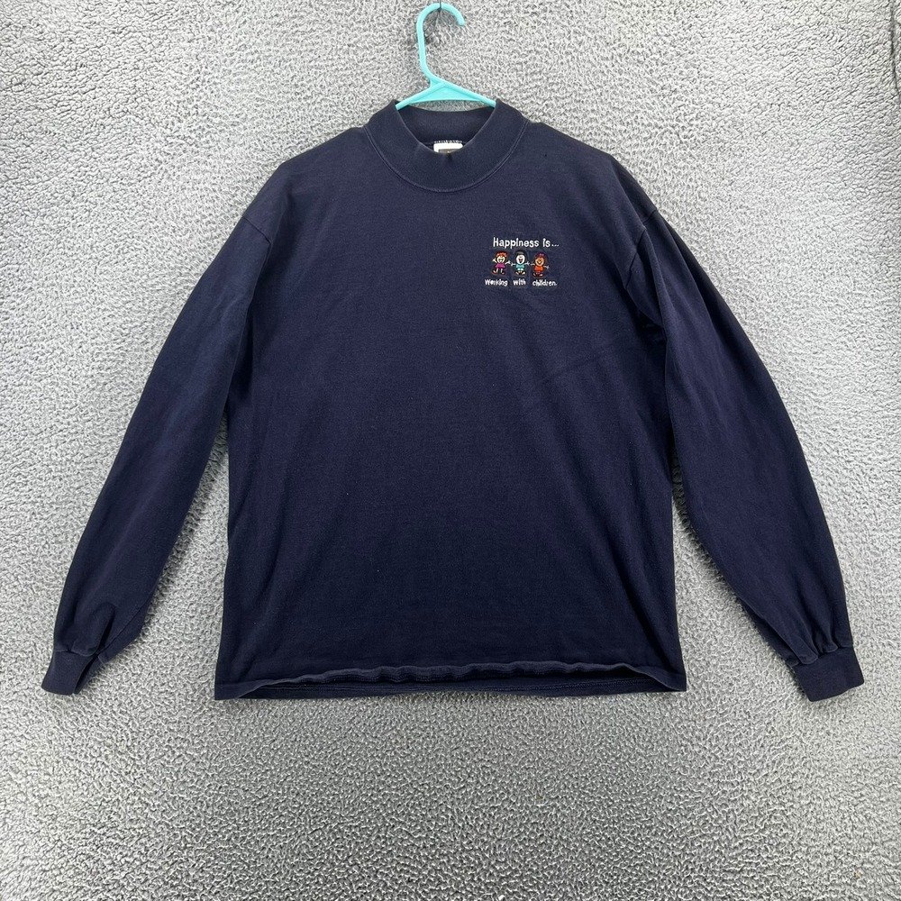 Cotton Deluxe Mens Large Navy Mock Neck Long Sleeve Shirt‎ Working With Children